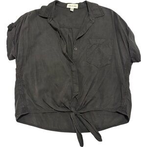 Cloth & Stone Charcoal Button-Down Tie Front Shirt